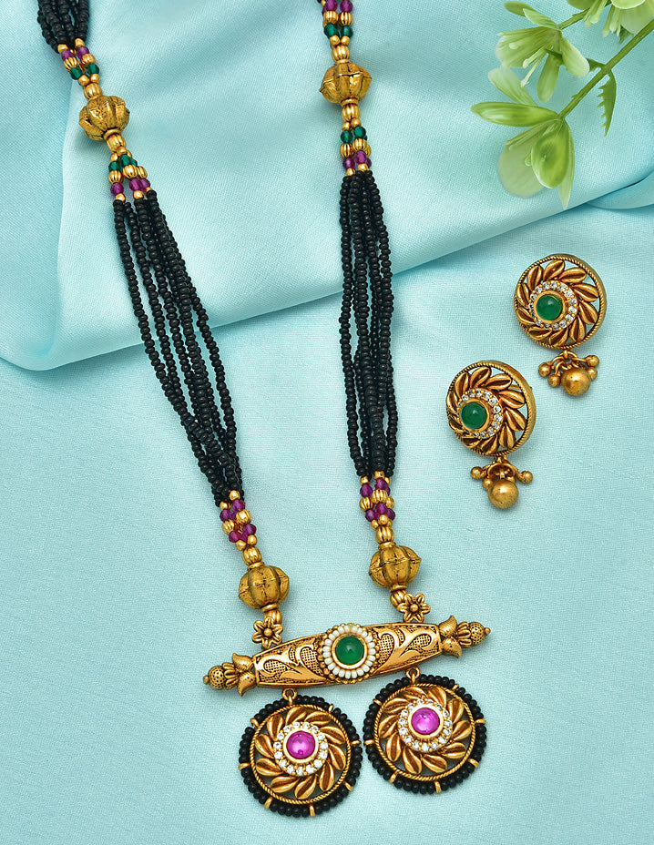 Designer Kempu Black Bead Mangalsutra Set