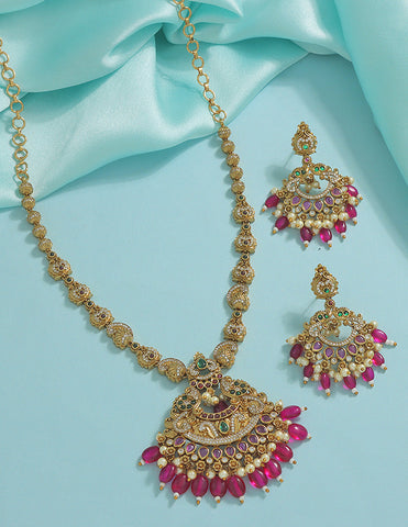 Designer Elegant Ruby Matt Kempu Necklace Set