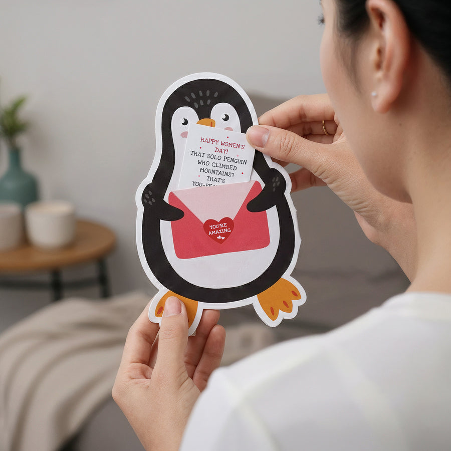 Penguin Card with Hidden Message - Set of 5