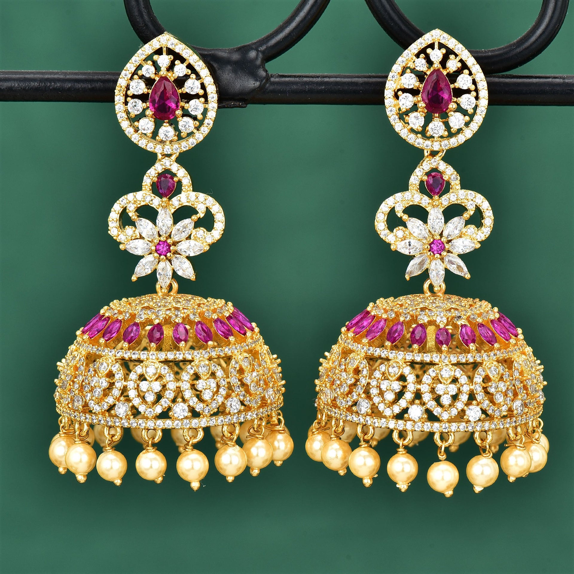 Floral Zirconia Jhumka Earrings