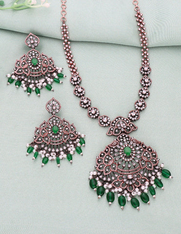 Designer BlackRose Polish Zirconia Necklace Set