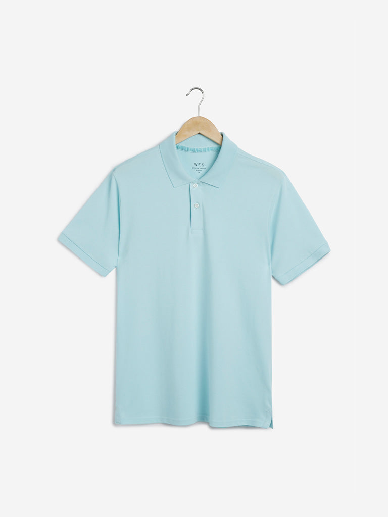 WES Casuals Aqua Cotton Blend Slim Fit Polo T-Shirt