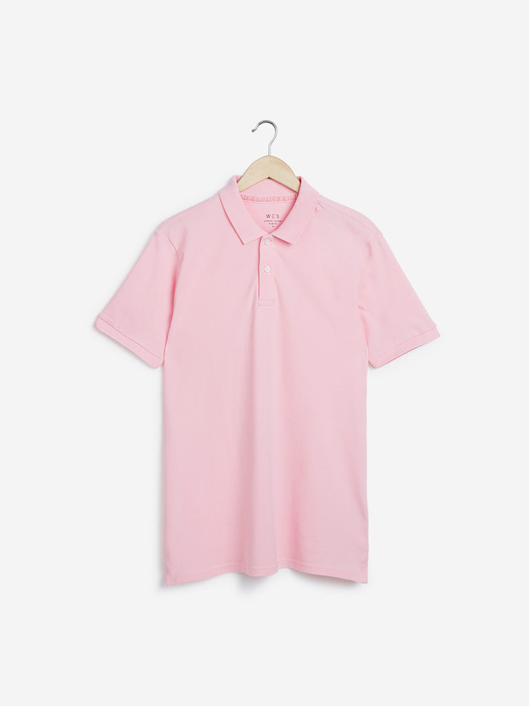 WES Casuals Light Pink Slim-Fit Polo T-Shirt