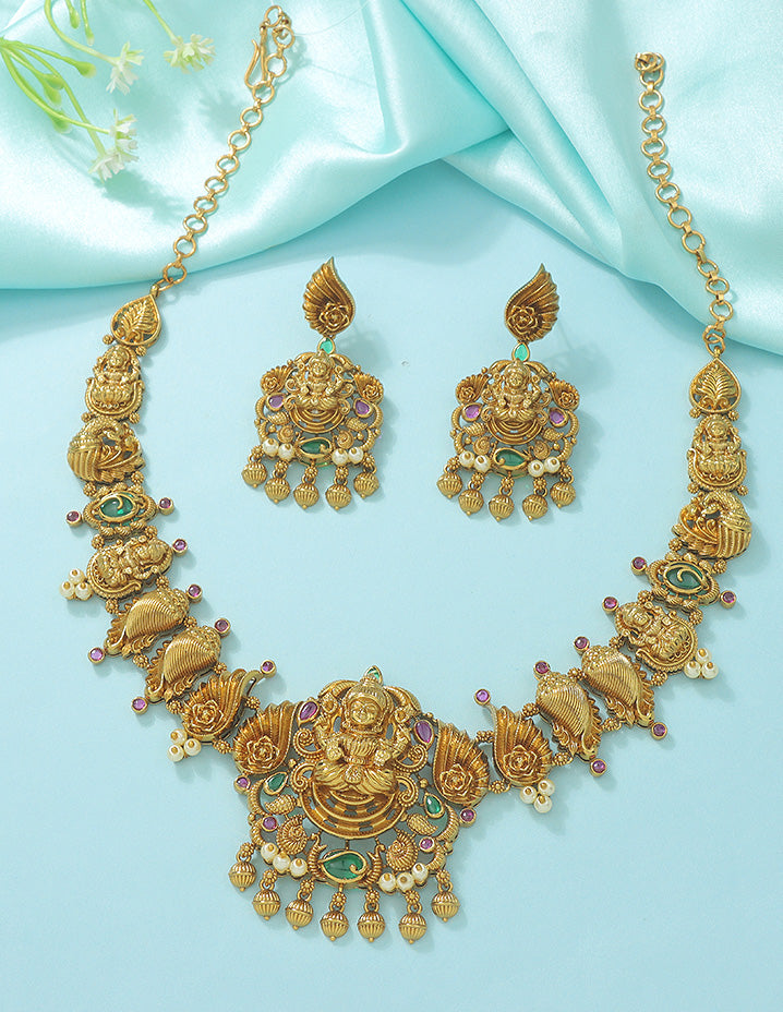 Designer Zirconia Kempu Necklace Set