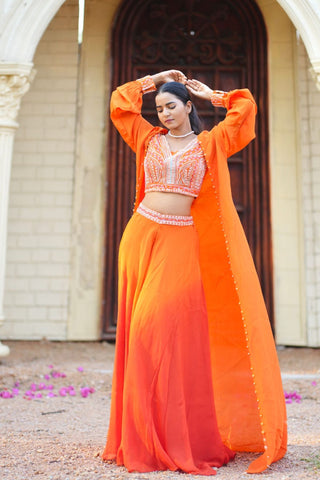 Orange Indo-Western Coord Set with Cape
