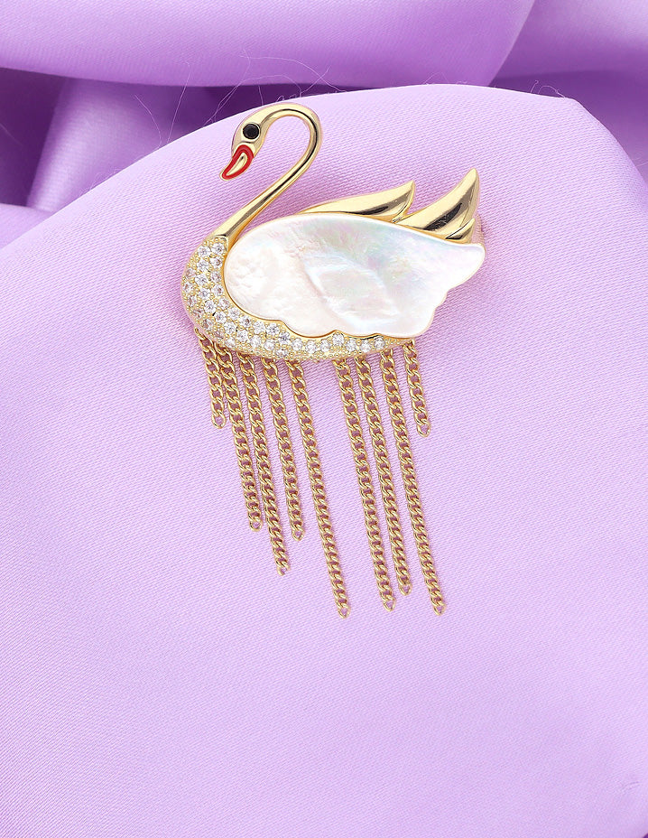 Zircon MOP Swan Saree Pin