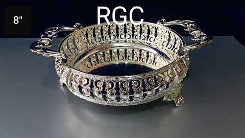 Imported German Silver Trays Round with Handle and Legs