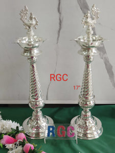 German silver Tower Diya  with plates 17 inch  size  Pair of diyas