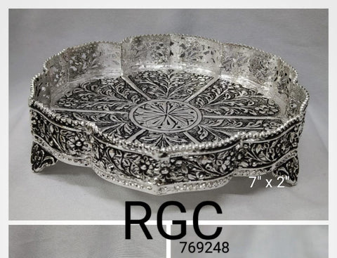 Antique German silver kamalam design jali work plate