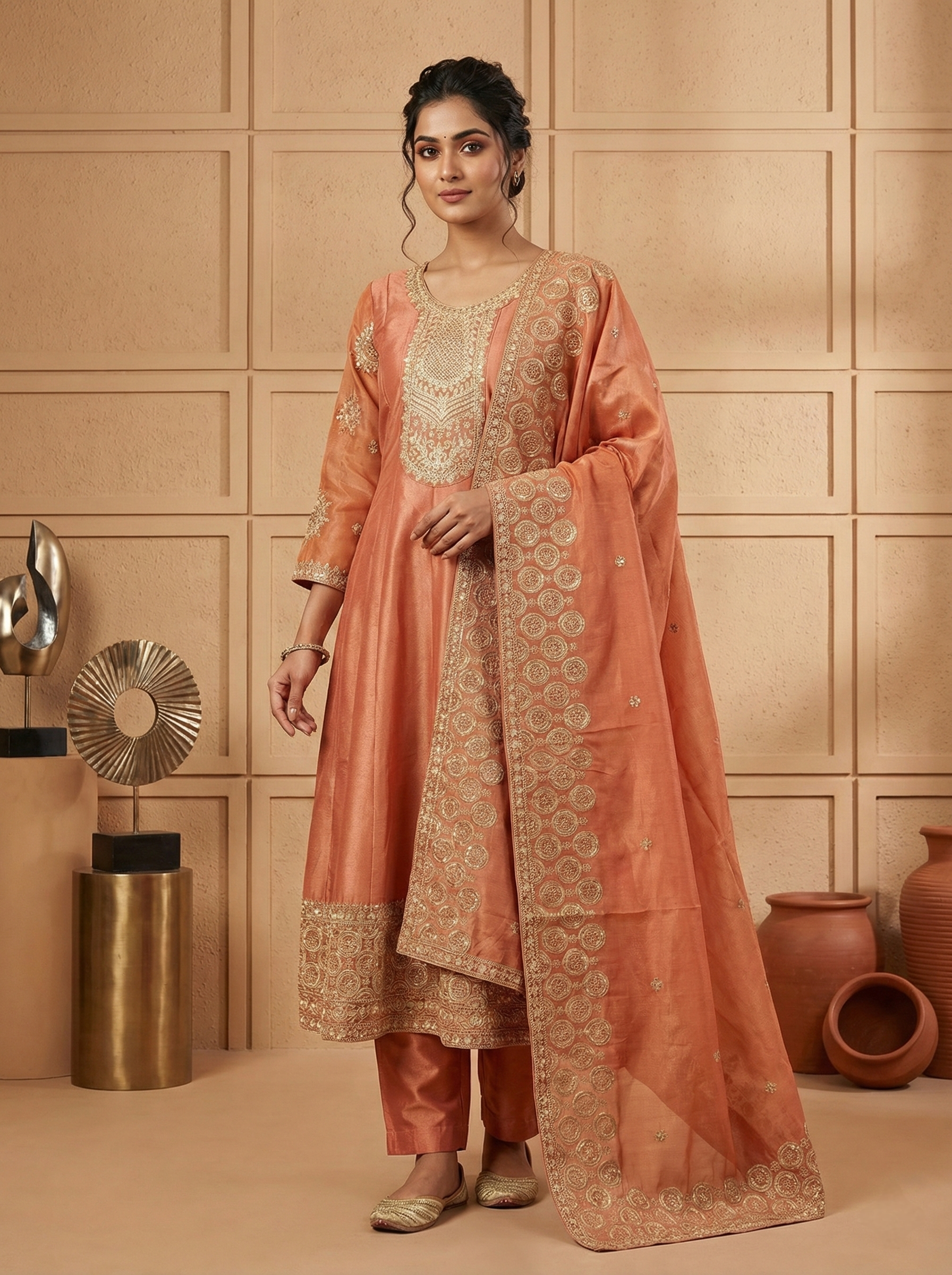 Gajari Tissue Embroidery Three Piece Set