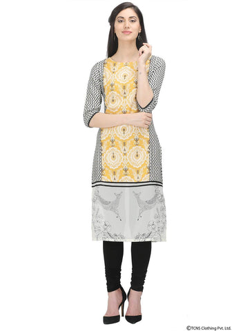 Yellow 3/4 Sleeve Round Neck kurta