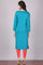 Blue Printed Round Neck Winter kurta
