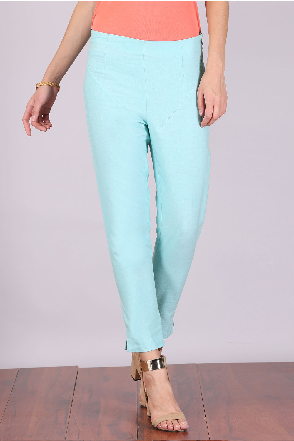Blue Cropped Cotton Trousers