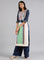 Blue & Green Round Neck Printed kurta