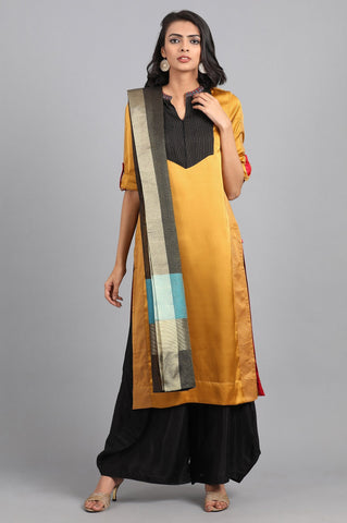 Mustard Round Neck Color-Block kurta