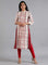 White & Red Mandarin Neck Printed kurta