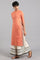 Orange Mandarin Neck Solid Khadi kurta