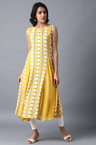 Yellow Round Neck Printed kurta