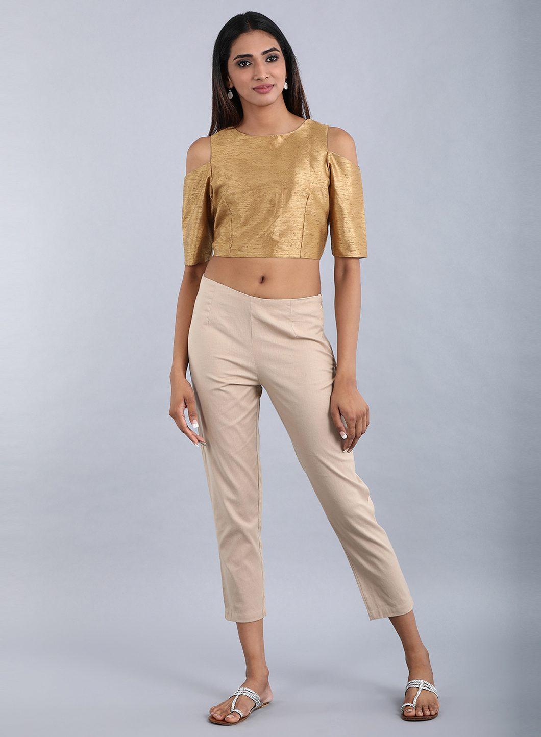 Beige Ankle-Length Trousers