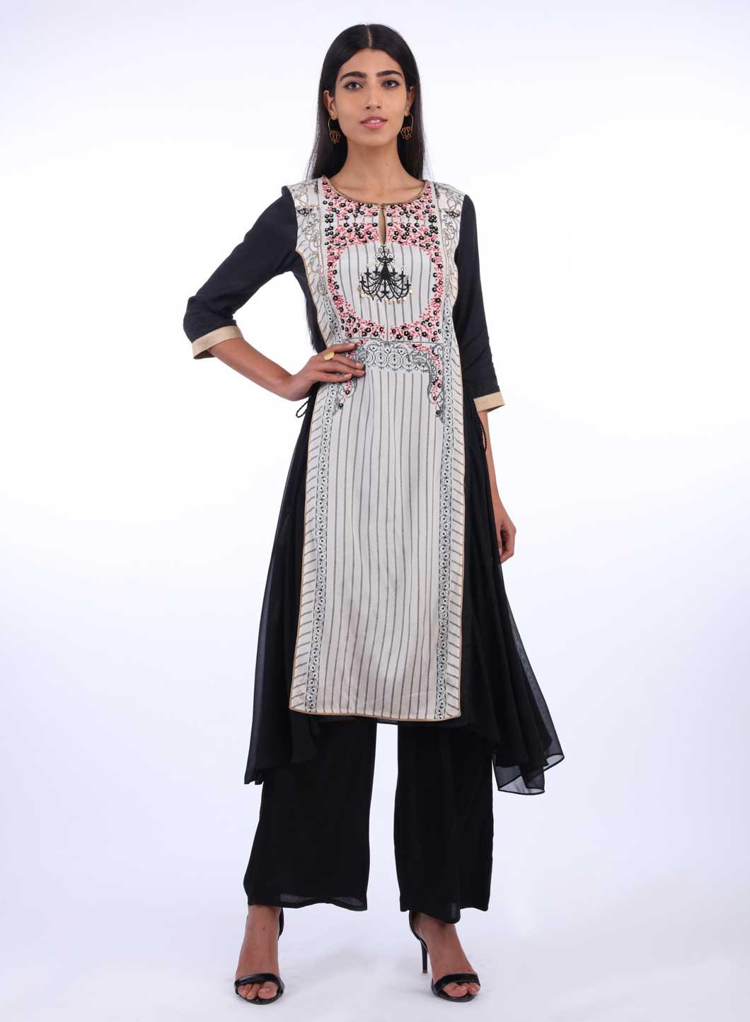 Off-White Round Neck Printed kurta