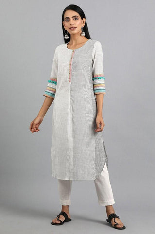 White Round Neck Yarn-dyed kurta