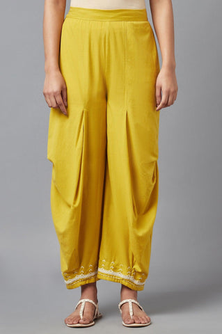 Yellow Cotton Flax Dapped Parallel Pants