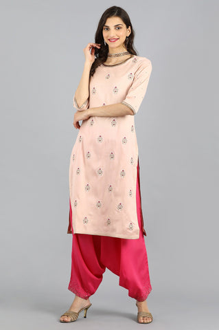 Peach Choker Neck Embellished kurta