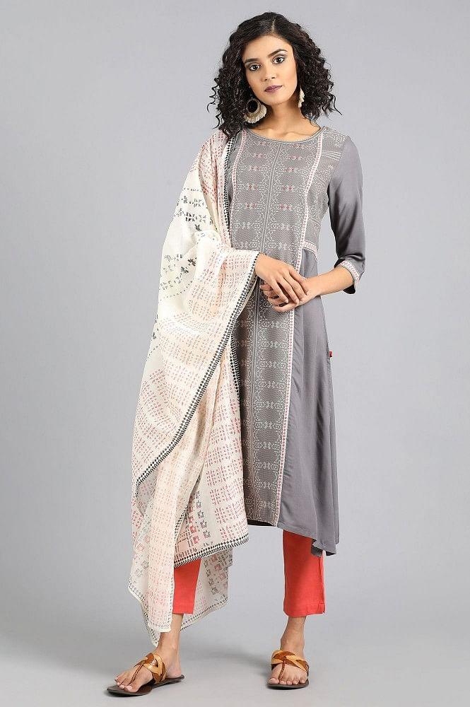 Grey Round Neck Yarn-dyed kurta