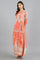 Peach Round Neck Printed kurta