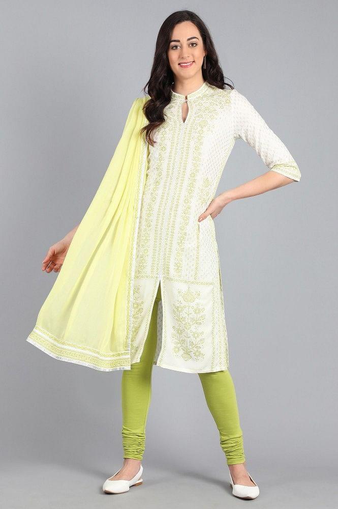 Green Mandarin Neck Printed kurta