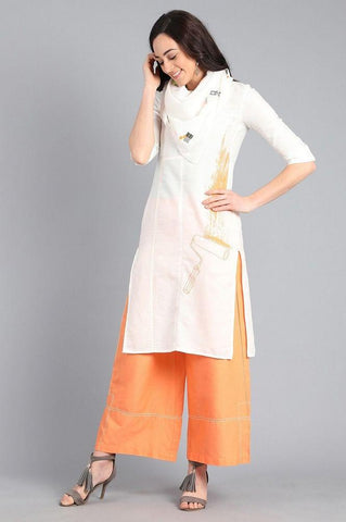 White Mandarin Neck Printed kurta