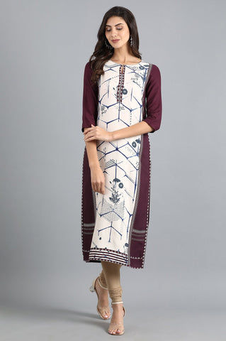 White Round Neck Printed kurta