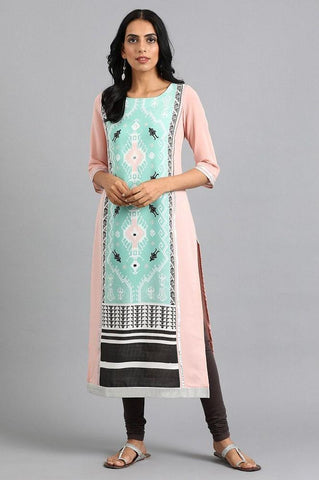 Green Round Neck Printed kurta