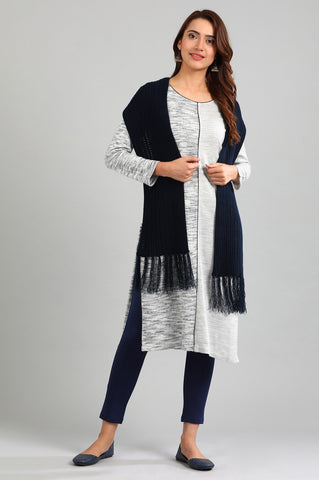 Blue Round Neck Yarn-dyed Winter kurta