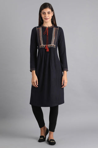 Navy Blue Mandarin Neck Winter kurta