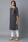 Dark Grey Solid kurta with Floral Embroidery