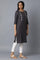 Dark Grey Solid kurta with Floral Embroidery