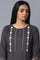 Dark Grey Solid kurta with Floral Embroidery