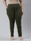 Women Solid Dark Olive Cotton Mid Rise Kurti Pants