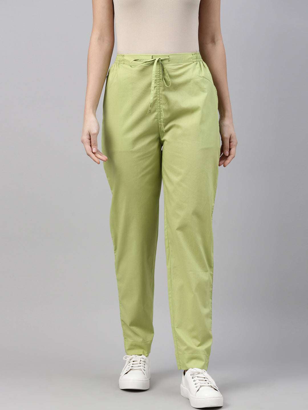 Women Solid Light Pista Comfort Fit Cotton Pants