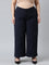 Women Solid Navy High Rise Crepe Wide Pant