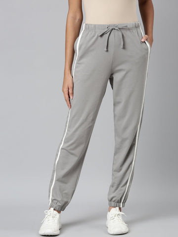 Women Grey Cotton Side Stripe Active Joggers