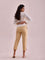 Women Solid Light Gold Mid Rise Cropped Metallic Pants