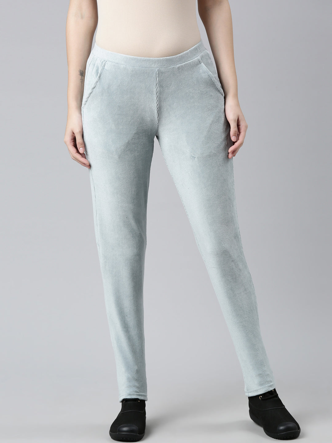 Dusty Blue Cotton Polyester Corduroy Jeggings