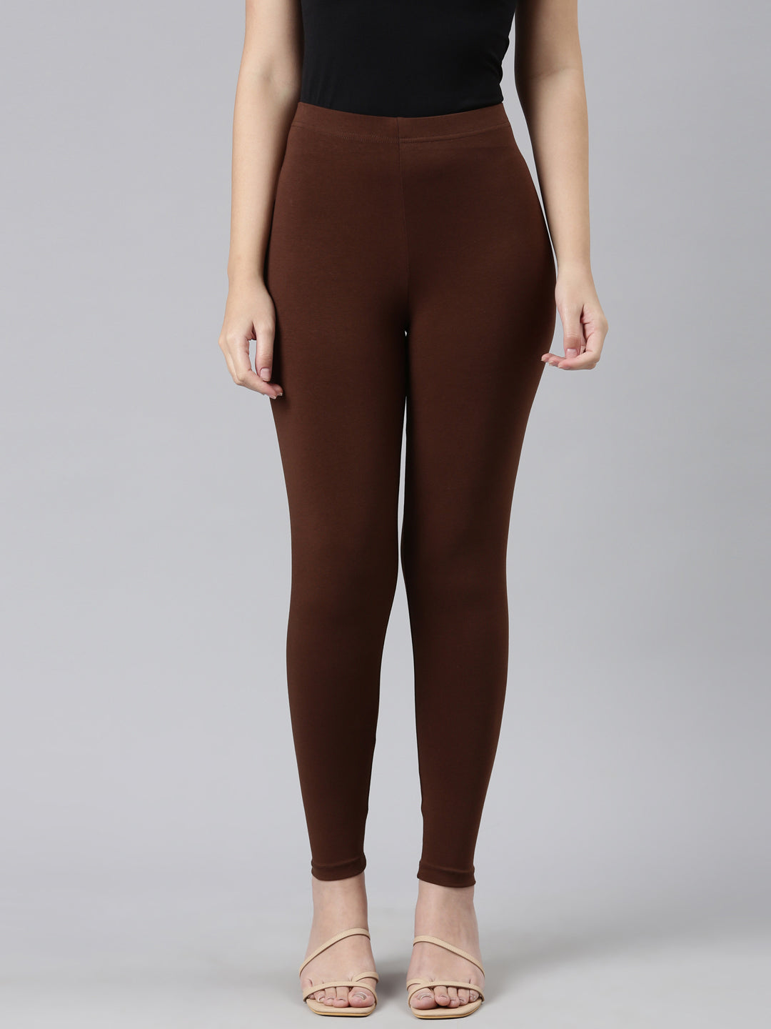 Dark Brown Cotton Stretch Cropped Leggings
