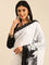 Black & white satin printed saree with hand embroidery & ready made blouse