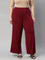 Women Solid Maroon Viscose Mid Rise Knit Palazzos