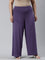 Women Solid Purple Viscose Mid Rise Knit Palazzos