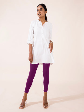 Women Solid Medium Purple Ankle Length Leggings