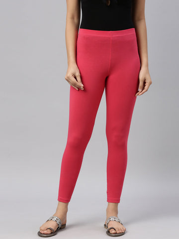 Coral Cotton Stretch Ankle Length Leggings